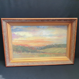 Картина маслом на фанере "Летний закат", размер полотна 47х28 см
